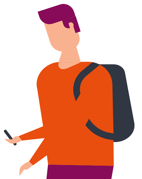 Person with backpack and phone